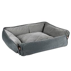 Huisdier hond, puppy & kat slaapbank, klein warm, knus grijs hondenbed met gewatteerde pluche innerlijke & uitroldeken - 60x50x18cm