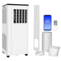 HOMCOM 9000 BTU Air Conditioning Unit, 3-in-1 Portable Dehumidifier, Cooling Fan with WiFi App Compatible, 24H Timer, Remote, LED Display, 2 Speeds, Window Kit, 20m², White