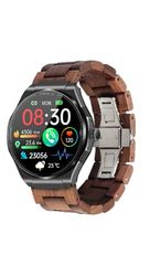 Knauermann Pro 3 (2024) Plata - Reloj de Salud Smartwatch con función de telefonía - Función ECG + HRV y SOS - Pantalla AMOLED - BT Bluetooth - Apnea del sueño - Banda de Madera auténtica marrón