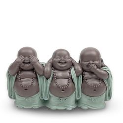Zen'Light Figurka 3 bonze mądrość – dekoracja Zen i Feng Shui – dla relaksującej i duchowej atmosfery – pomysł na prezent talizman – szerokość: 15,5 cm – kolor: zielony i brązowy