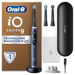 Oral-B iO 9 Brosse À Dents Électrique Noire, Un Capteur De Pression Pour Protéger Les Gencives Sensibles, Des Accessoires, 2 Brossettes De Rechange, 1 Chargeur, 1 Étui De Voyage, Emballage En Carton