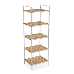 Versa Willow Armoire de Salle de Bain, Commode pour Organiser, Rangement Moderne, Rayonnage d'organisation avec 5 étagères, Dimensions (H x l x L) 120 x 32,5 x 39 cm, Bambou et métal, Couleur: Blanc