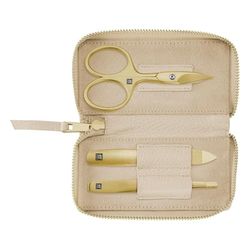 ZWILLING Set manicure (3 pezzi, custodia in vera pelle, set da viaggio, con forbici per unghie combinate), premium, Gold Edition