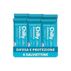 Chilly Salviettine con Antibatterico, Salviette per l'Igiene Intima, Azione di Difesa, Tessuto 100 % Biodegradabile, Ottimi Fuori Casa, PH 5, Clinicamente Testato, Confezione da 6 Pezzi