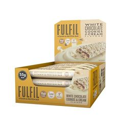 FULFIL Vitamin and Protein Bars (15 x 55 g Bars) — White Chocolate Cookies and Cream Flavour — 20 g High Protein, 9 Vitamins, Low Sugar