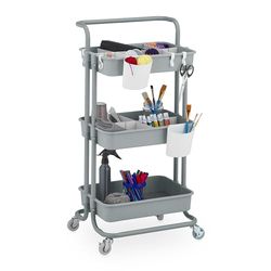 Relaxdays Chariot à roulettes, 3 Niveaux, pour Service, Salle de Bain & Bureau, HxLxP : 86x42,5x36cm, Bricolage, Gris