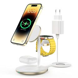 Station de Charge inductive 3 en 1, Chargeur sans Fil, Compatible avec Le Chargeur Mag Safe pour iPhone 14/12/11/Pro/Max, Apple Watch 7/6/5/4/3/2/SE, AirPods 3/2/Pro