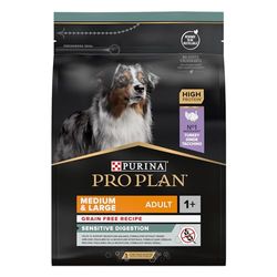 Pro Plan Dog GRAIN FREE Adult Sensitive Digestion OPTIDIGEST rijk aan kalkoen droge voering zak, Medium & Large 2,5 kg.