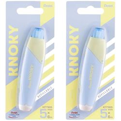 Pentel Correction tape Knoky XZTT805S-WY Ruban correcteur rétractable par bouton poussoir et rechargeable, bande 5 mm x 6 m, corps pastel bleu ciel + jaune (Lot de 2)