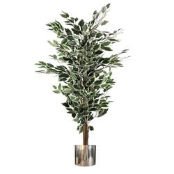 Leaf Árbol de ficus Artificial con macetas de Metal, Verde, 130 cm