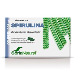 Soria Natural Spirulina comprimidos, Superfood para energia e vitalidade, reforça a sua nutrição diária, alto conteúdo de minerais e proteína, caixa de 60 comprimidos