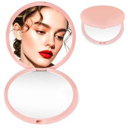 MOXYOY Miroir de Maquillage de Voyage Compact, grossissement x1/3x, Double Face, Mini Portable, Pliable, Cadeau pour Adolescentes, Femmes, Rose