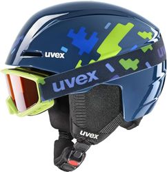 uvex viti set, Skidhjälmen & Skidglasögon unisex barn, blue puzzle, 51-55 cm