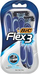 BIC Flex 3, Triple Blade Razor Blades for Men, With Moving Blade Heads for a Close and Soft Shave, Pack of 4
