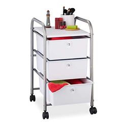 Relaxdays Storage Trolley, 3 Drawers, H x W x D Approx. 60 x 33 x 39 cm, Metal & Plastic, Silver