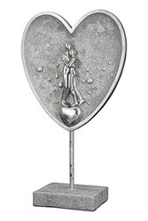 Casablanca Dekorativ skulptur figur par i hjärtat av konstharts – tillbehör gåva bröllop förlovning födelsedag – färg: silver med glitter – höjd 30 cm
