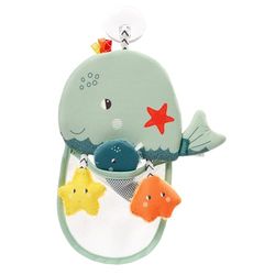 Fehn 050134, Utensilio de baño de Ballena, Práctico Organizador de Juguetes de baño en la bañera, con Papel de crujel, sonajero y Ventosa, para bebés y niños pequeños a Partir de 0 Meses
