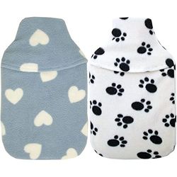 Vagabond 2L Blue Hearts Hot Water Bottle and Cover & Vagabond 2L Paws Cream Hot Water Bottle and Cover