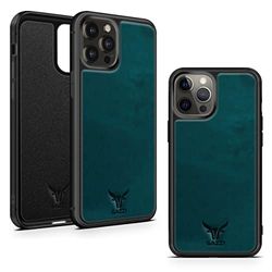 GAZZI Ultimo - Custodia per Apple iPhone 13 Mini, in vera pelle, protezione completa, flessibile (petrolio nubuck)