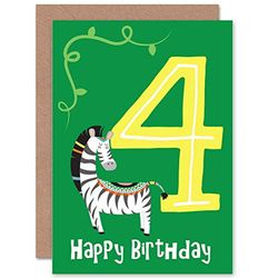 Wee Blue Coo CARD BIRTHDAY KIDS FOUR 4 NATIVE ZEBRA GIFT