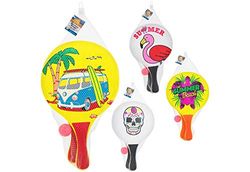 Globo 2 stuks strandrackets neon C/bal van kunststof 4asst tennis unisex kinderen jeugd (meerkleurig), eenheidsmaat