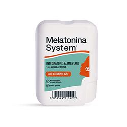Melatonina System, 300 comprimidos de melatonina 1 Mg, suplemento alimenticio útil para dormir y aliviar los síntomas del Jet Lag, regula el ciclo de sueño-vigilia, con dispensador, 30 g