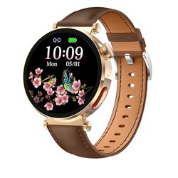 Knauermann NEO 2 (2025) – Oro Rotondo – Orologio Salute Smartwatch – ECG – Funzione HRV – BT Bluetooth – Apnea notturna – Pressione sanguigna – Cinturino in pelle bovina marrone, Durchmesser: 40mm;