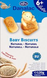 Danalac, Biscuits naturels pour bébés en-cas avec amuse-gueules pour les tout-petits de 6 mois et plus avec calcium, fer et vitamines, 120 g (Natural)