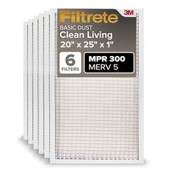 Filtrete 20x25x1 AC Oven Luchtfilter, MERV 5, MPR 300, vangen ongewenste deeltjes, 3 maanden geplooid 1-inch elektrostatisch luchtreinigingsfilter, 6-pack (werkelijke grootte 19,6 x 24,7 x 2,8 inch)