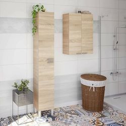 Dmora - Mobile colonna Hollywood, Mobile per bagno a 2 ante, Armadio pensile con 2 ripiani, 30x25h182 cm, Rovere