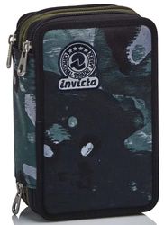 Invicta Estuche - Estuche para bolígrafos, Caja para artículos de papelería, Estuche para bolígrafos, rotuladores y más, para niños y niñas adolescentes, 3 compartimentos, XXL CAMO SHADE Negro