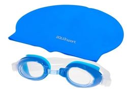 AquaSport Kinderbadmuts en zwembril van kunststof, blauw, 12 stuks
