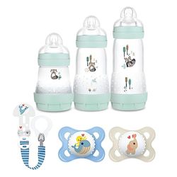 MAM Easy Start Anti-Cólic Set de Iniciación con 3 Biberones Anticólicos Patentados, 160, 260, 320 mL, Azul + 6 Tetinas de Silicona SkinsoftTM Ultrasuaves + 2 Chupetes Original 0+ meses + Broche