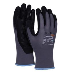 DONAU SAFETY Flex Dotted handskar arbetshandskar med halkskydd handtag noppor/storlek 09/L, 1 par/grå-svart/mekaniker monteringshandskar/nitril belagd lätt oljebeständig, nylon