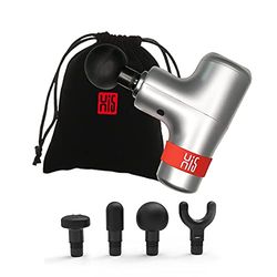 Hi5 General Trillingsmassageapparaat, diep weefsel, massagepistool, massage-pistool voor afvallen na sport, nek, schouders, rug, ontspannen, rustig gebruik, 4 massagekoppen zilver met fluwelen zakje