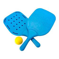 Set met rackets en bal voor het spelen van de klassieke schep. (waterdicht blauw)