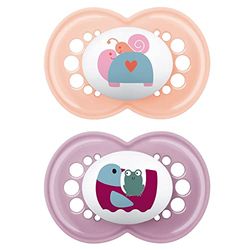 MAM Chupeta, a partir de 6 meses, com étina simétrica, plana e flexível de silicone Skin Soft Silicone de fácil aceitação, com caixa autoesterilizadora, original, rosa brilhante, pack de 2 unidades