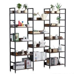 VEVOR Triple Metal Bookshelf, 14-Tier Industrial Bookshelf, Large Rustic Vintage Storage Bookcase with Open Shelves, Freestanding Display Shelving Unit Storage Rack, for Living room, Bedroom & Office