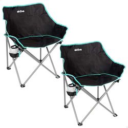 AKTIVE Pack de 2 chaises Pliantes de Camping, Noires, Structure en Acier, légères et résistantes, avec sous-Verres et Sac de Transport, et Avant, Plage et Montagne (85516)