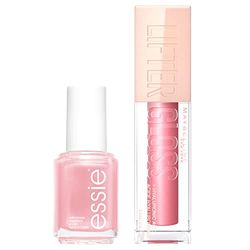 Essie And Maybelline Medium Lipgloss Nail Duo, Includes x1 Essie Pink Diamond Nail Polish and x1 Maybelline Lifter Gloss Petal