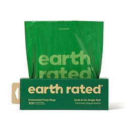 Earth Rated Hondenpoepzakjes, dikke rol voor gemakkelijk pakken en meenemen, ideaal voor het opruimen in de achtertuin, geurvrij, 300 zakjes.