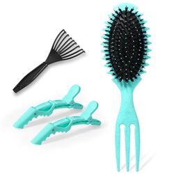 Vinabo Curly Hair Brush, Boar Bristle Curl Defining Brush, Bounce Curl Brush for Different Hair Types (Green)
