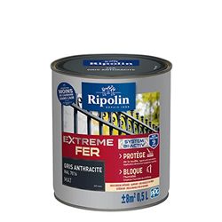 RIPOLIN - Peinture pour Fer Extérieur - Glycéro Antirouille - Sous-couche intégrée - Application directe sur Rouille - Résistante aux Intempéries, UV et Chocs - Mat - 0,5L - Gris Anthracite RAL 7016