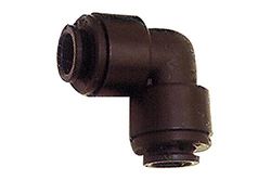 Raccord coudé POM pour tuyau extérieur Ø 28 mm, pression de travail max. 10 bar.