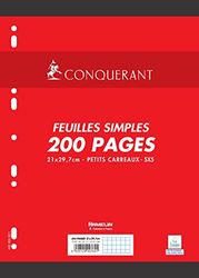 Conquérant Feuilles simples perforées A4 90 g 200 pages petits carreaux 5 x 5
