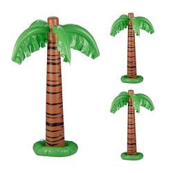 Relaxdays Palma Gonfiabile, Set da 3 Decorazioni da Piscina, Galleggianti per Feste Estive, H: 80 cm, PVC, Verde Marrone