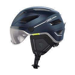 ABUS Capacete de cidade Pedelec 2.0 ACE - capacete de bicicleta com luz traseira, viseira, protetor de chuva, proteção para os ouvidos - para homens e mulheres - azul mate, tamanho L