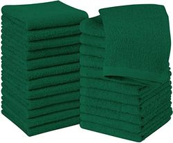 Utopia Towels Cotton Washcloths Set - 100% Ring Spun Cotton, Premium Quality Flannel Face Cloths, Highly Absorbent and Soft Feel Fingertip Towels (24 Pack, Hunter Green)