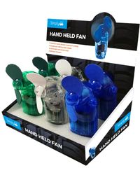 Simply SFA01 - Set of 6 - Portable Handheld Fan Display - Strong Air Flow - Soft Rubber Blades - Lightweight, Blue, Green & Clear