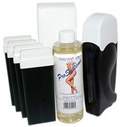 EpilWax - Kit Chauffe Cire Épilation Professionnelle avec 4 x Recharges Roll on Cire Black Sport, 100 x Bandes d'Épilation et Huile après Épilation - Gamme Solo Black